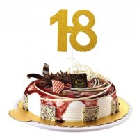 18 години рожден ден малък мек брокатен златист топер къса клечка за украса мъфини торта, снимка 1 - Други - 24315772