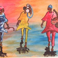  Музиканти от Африка-картина с маслени бои, снимка 1 - Картини - 25769458