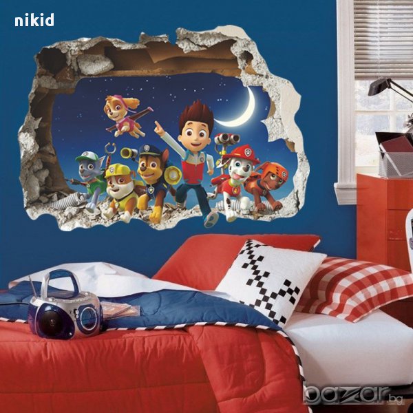 № 8 нощ Paw Pes Patrol Пес Патрул дупка стикер лепенка за стена за детска стая, снимка 1