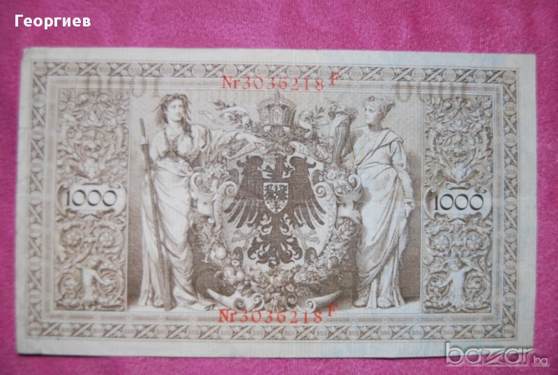 1000 марки Германия 1910 червен печат, снимка 1