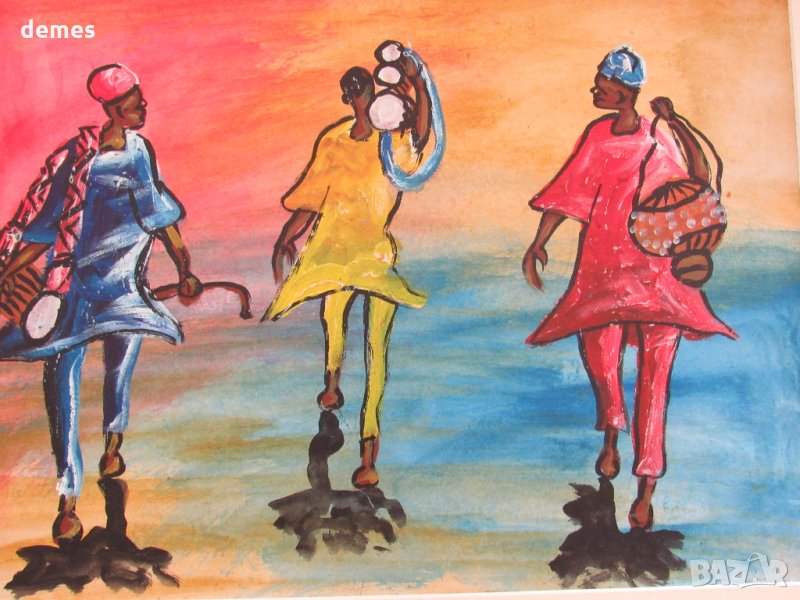  Музиканти от Африка-картина с маслени бои, снимка 1