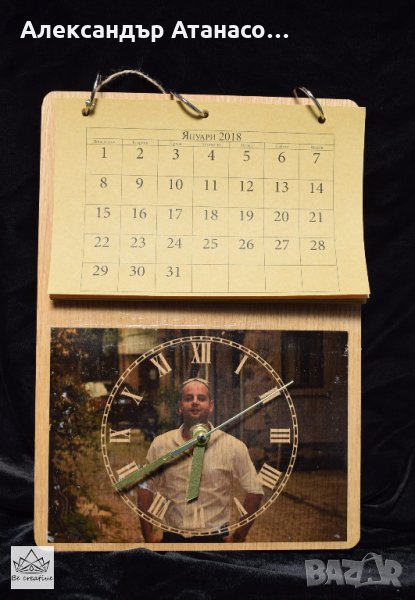 Ръчно изработен календар от дърво с ВАША снимка и часовник , снимка 1