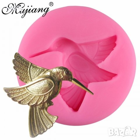 Колибри птичка в кръг силиконов молд форма декор украса сладки фондан мъфини и шоколад