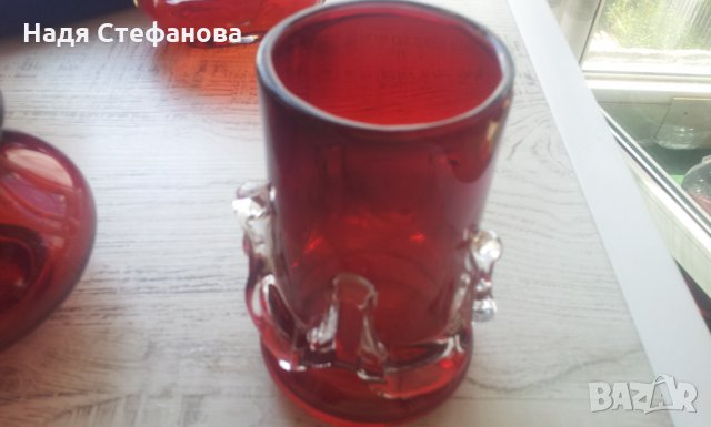 Червено стъклени красоти ваза, котле, пепелник от един сет, снимка 14 - Декорация за дома - 26155942