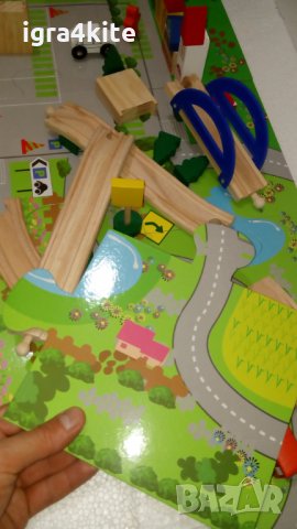 Детски дървен конструктор 40 части с релси, парк, надлез, дървени коли, снимка 12 - Образователни игри - 25036406