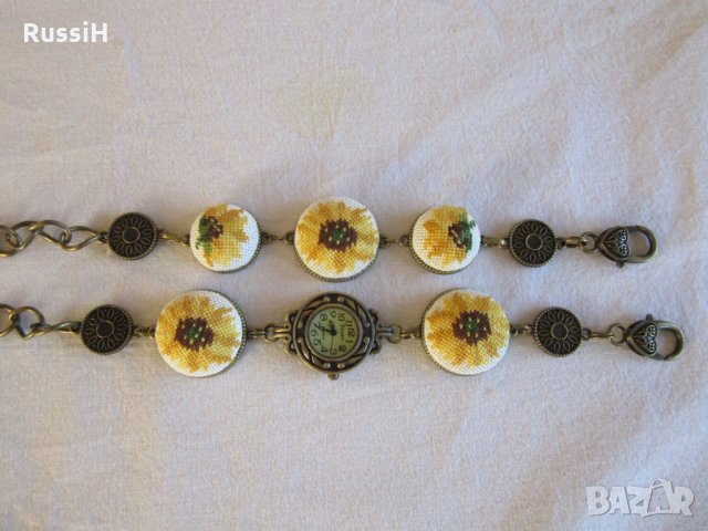 Ръчно бродирани бижута с цветя слънчогледи, снимка 7 - Бижутерийни комплекти - 22129530