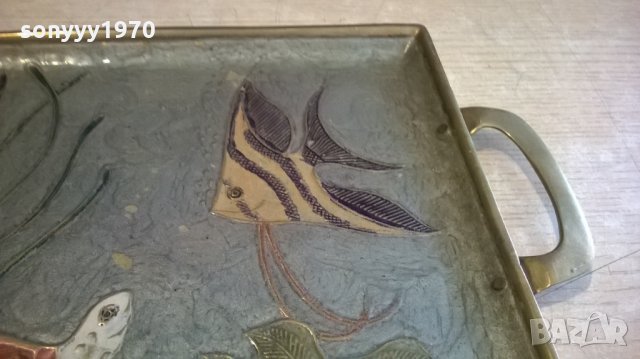 поднос с риба и костенурка-мед/месинг-24х21см-внос швеицария, снимка 8 - Антикварни и старинни предмети - 22970549