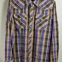 $148 Мъжка риза True Religion Western Pearl Button Snap Plaid Shirt 100% памук М, снимка 3 - Ризи - 26071018