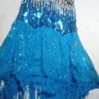 Синя рокля с  ресни и пайети , снимка 1 - Рокли - 18770271