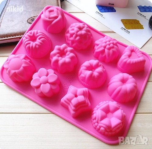12 вида различни цветя цвете кексчета силиконов молд за шоколадови бонбони гипс сапун, снимка 1