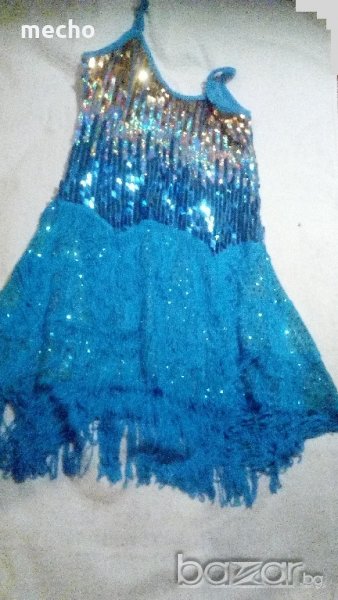 Синя рокля с  ресни и пайети , снимка 1