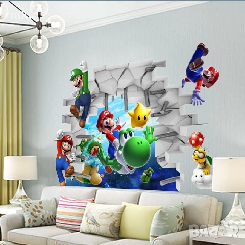 Камъни Дупка Супер Марио Super Mario самозалепващ стикер лепенка за стена, снимка 1