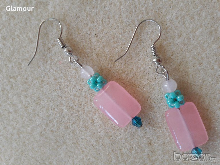 Обеци с розов кварц и кристали, снимка 1