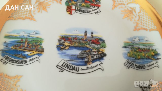 ретро позлата сувенир чиния Lindau Hagnau Insel Mainau Radolfzell Германия, снимка 5 - Колекции - 23621586