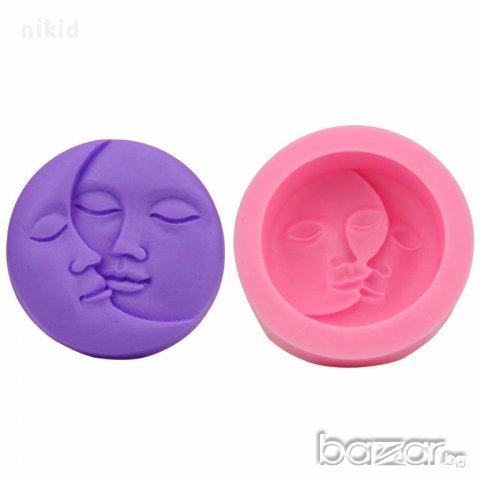  слънце и луна тя и той 2 лица силиконов молд форма калъп за сапун фондан гипс шоколад свещ 