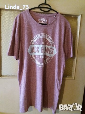 Мъж.тениска-"JACK & JONES"/-полиестер+памук+вискоза/-розов. Закупена от Германия., снимка 1 - Тениски - 21861840
