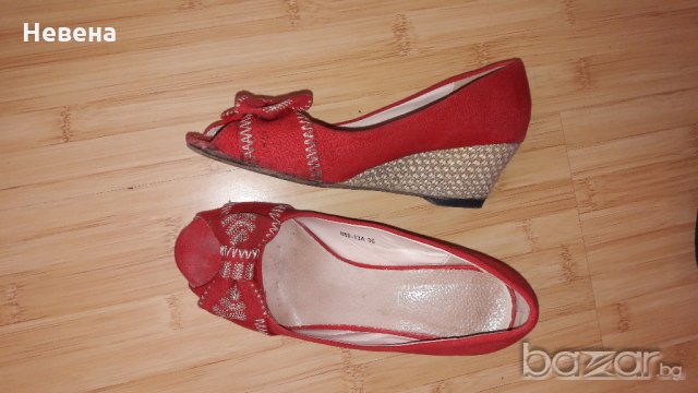 Дамски сандали от плат червени № 36, снимка 2 - Сандали - 18913498