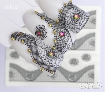 YZW-8666 черна вълнообразна дантела с рози ваденки слайдер водни стикери маникюр нокти