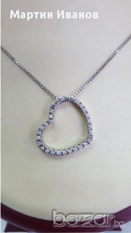 Златно колие със сърце -бяло злато 