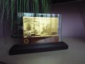 Сувенирна златна банкнота 200 Евро в стьклена поставка + сертификат, снимка 4