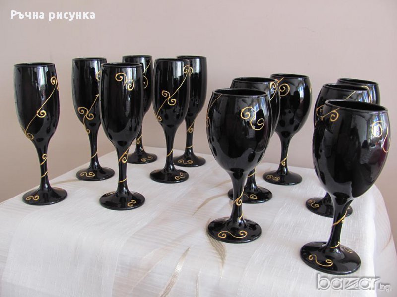 Комплект"Черно и злато" 12 броя чаши, снимка 1