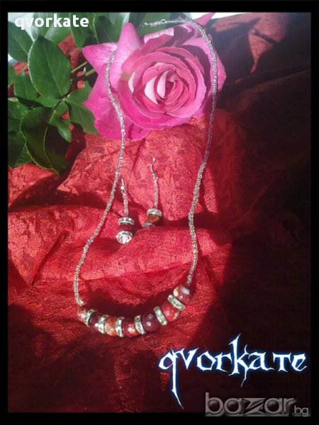 Колие и обеци червен ахат, снимка 1