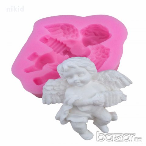 3D силиконова форма молд летящ ангел голям свири кръщене пита  украса декорация фондан шоколад торта, снимка 1 - Форми - 15518467