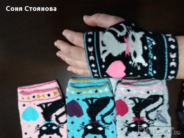 Ръкавици без пръсти с котета черно, сиво, синьо, розово, снимка 8 - Шапки - 17182319