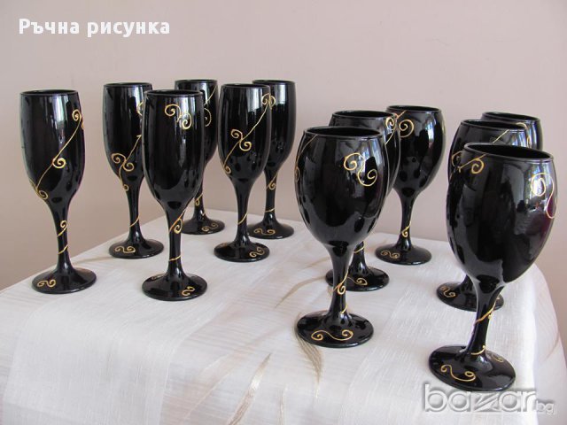 Комплект"Черно и злато" 12 броя чаши, снимка 1 - Декорация за дома - 15900500