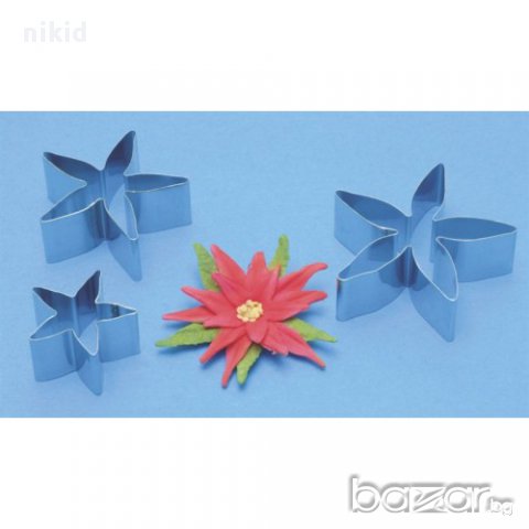 3 бр метални резци за Коледна звезда  Понсетия направа цвете украса декорация торта шоколад фондан