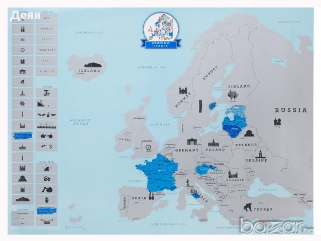 1203 Скреч карта на Европа, снимка 1 - Екзотични дестинации - 17422586