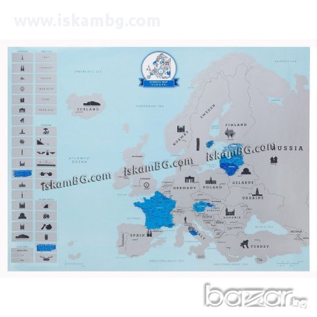 Скреч карта на Европа - код 1203, снимка 4 - Други - 13617665
