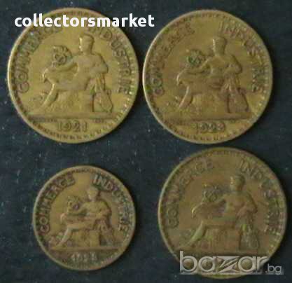 лот 4 монети от 50 сантима и 1франк 1921-1924, Франция, снимка 2 - Нумизматика и бонистика - 8391168