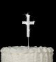 Кръст Малък сребрист Метален диамантени камъни топер за Кръщене украса торта пита 
