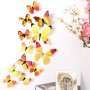 3D 12 бр pvc жълти самозалепващи пеперуди декорация за стена и мебел, снимка 1 - Декорация за дома - 24105752