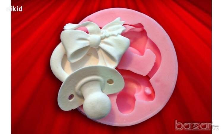 залъгалка биберон с пандела силиконов молд форма калъп за фондан шоколад гипс кръщене, снимка 1