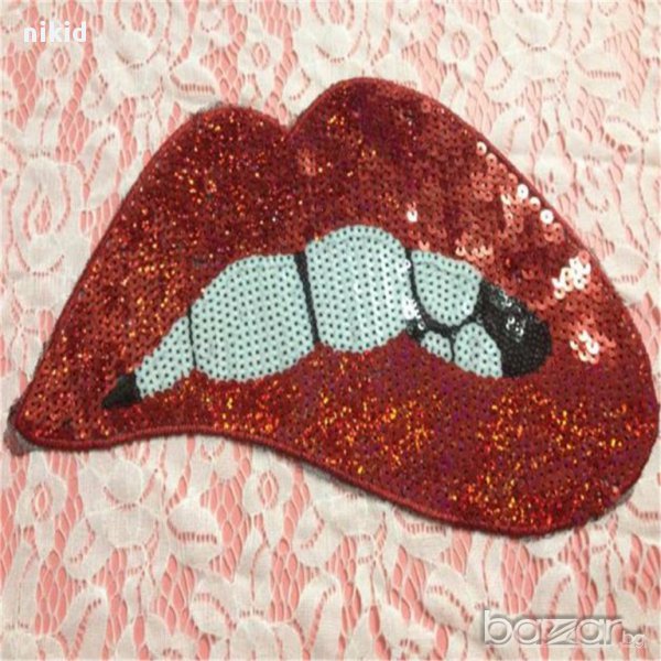 декорация устни Sexy red lips апликация за дреха с пайети, снимка 1