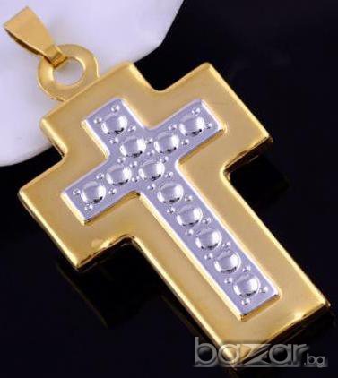Масивен кръст от 14к попълнено бяло и жълто злато 20 лв., снимка 1