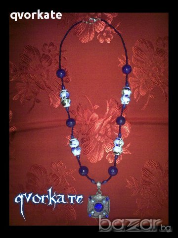 Колие с плочка-от лазурит,керамика,метални елементи, снимка 2 - Колиета, медальони, синджири - 9495737
