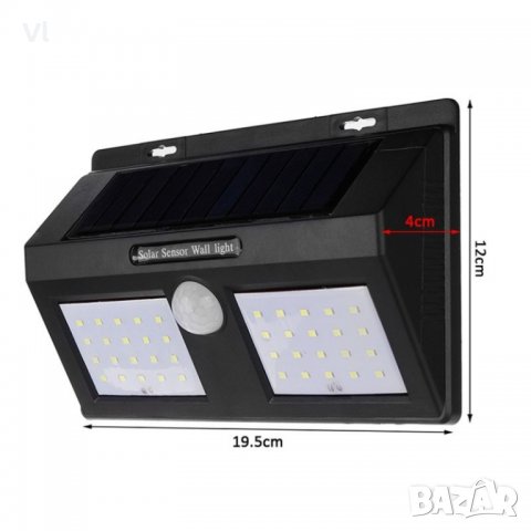 Соларна , 20/25/40 LED лампа за стенен монтаж с PIR датчик за движение, снимка 8 - Лампи за стена - 21101485