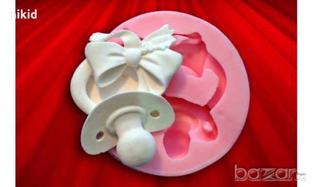 залъгалка биберон с пандела силиконов молд форма калъп за фондан шоколад гипс кръщене