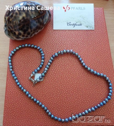 Колие от естествено култивирани перли със синьо-зелен оттенък, снимка 1 - Колиета, медальони, синджири - 21382104