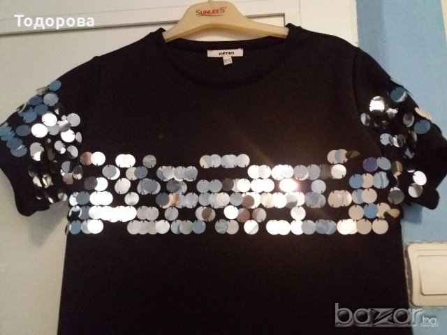 Черна рокля с огледални елементи, тип неопренова, снимка 2 - Рокли - 20544495