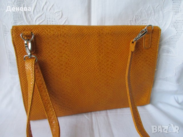 ЗМИЙСКИ ПРИНТ оранжев цвят, дамски клъч с дълга дръжка, снимка 2 - Чанти - 24682988