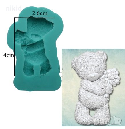 Хубаво мече me2u с букет силиконов молд форма декорация торта фондан шоколад и др.