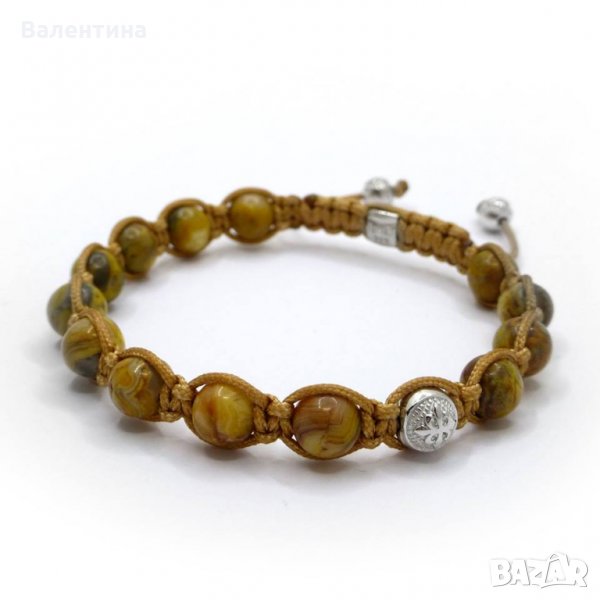 Мъжка/дамска гривна от жълт ахат и 925 сребърни елементи, снимка 1
