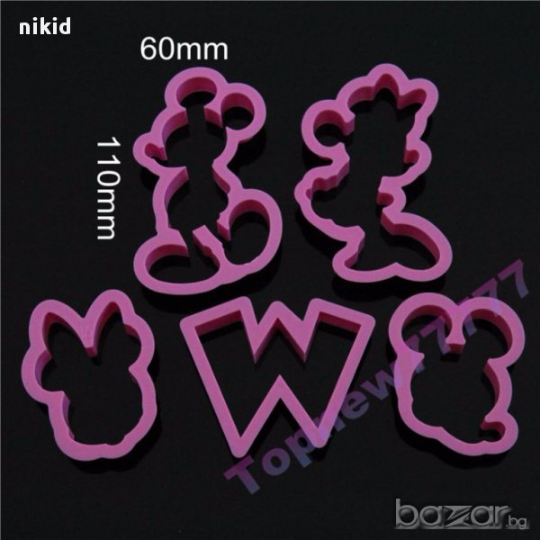 5 резци резец Мини и Мики маус пластмасови форми форма за изрязване сладки бисквитки фондан , снимка 1