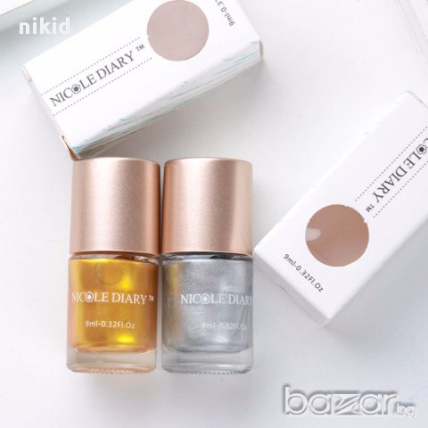 NICOLE DIARY 2 бр супер плътни сребрист и златист металик лака нокти маникюр за печати плочка шаблон, снимка 2 - Продукти за маникюр - 16752959