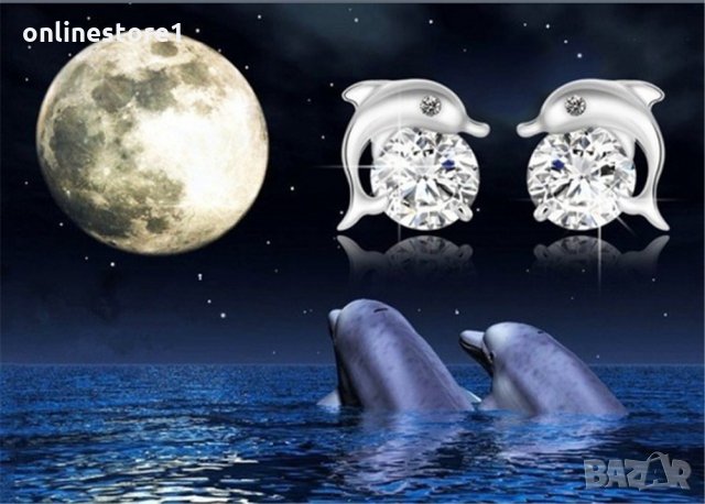 Сребърни обеци - делфин 925 сребро BF111, снимка 1 - Обеци - 24324086