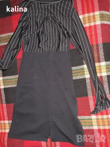 черна рокля с дълъг ръкав бяло/черно райе, снимка 2 - Рокли - 26128038